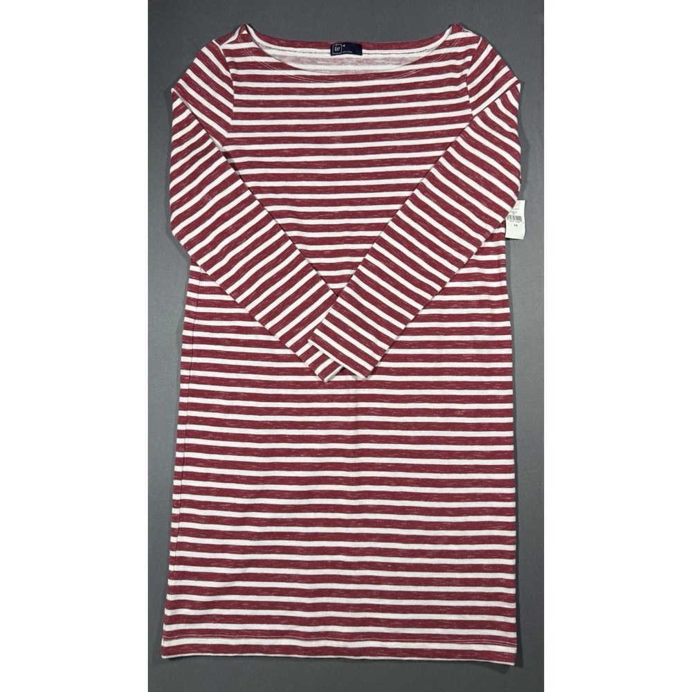 GAP Women's Stripped Long Sleeve Shift Dress XS Red White 100% Cotton Fall 2015